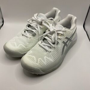 Asics White Gel Resolution Size 7.5 Tennis Shoes Sneakers Silver Accents